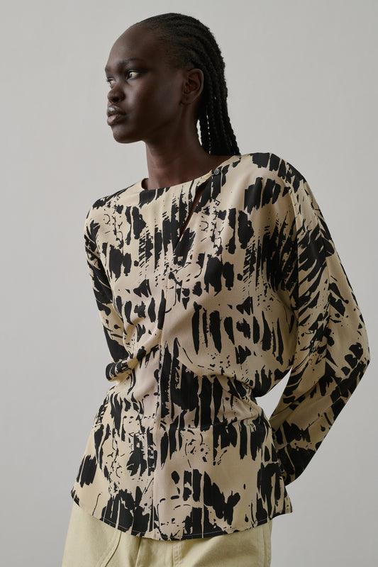 Blouse Feryel - Jaune Pâle/Noir - Soie - Femme